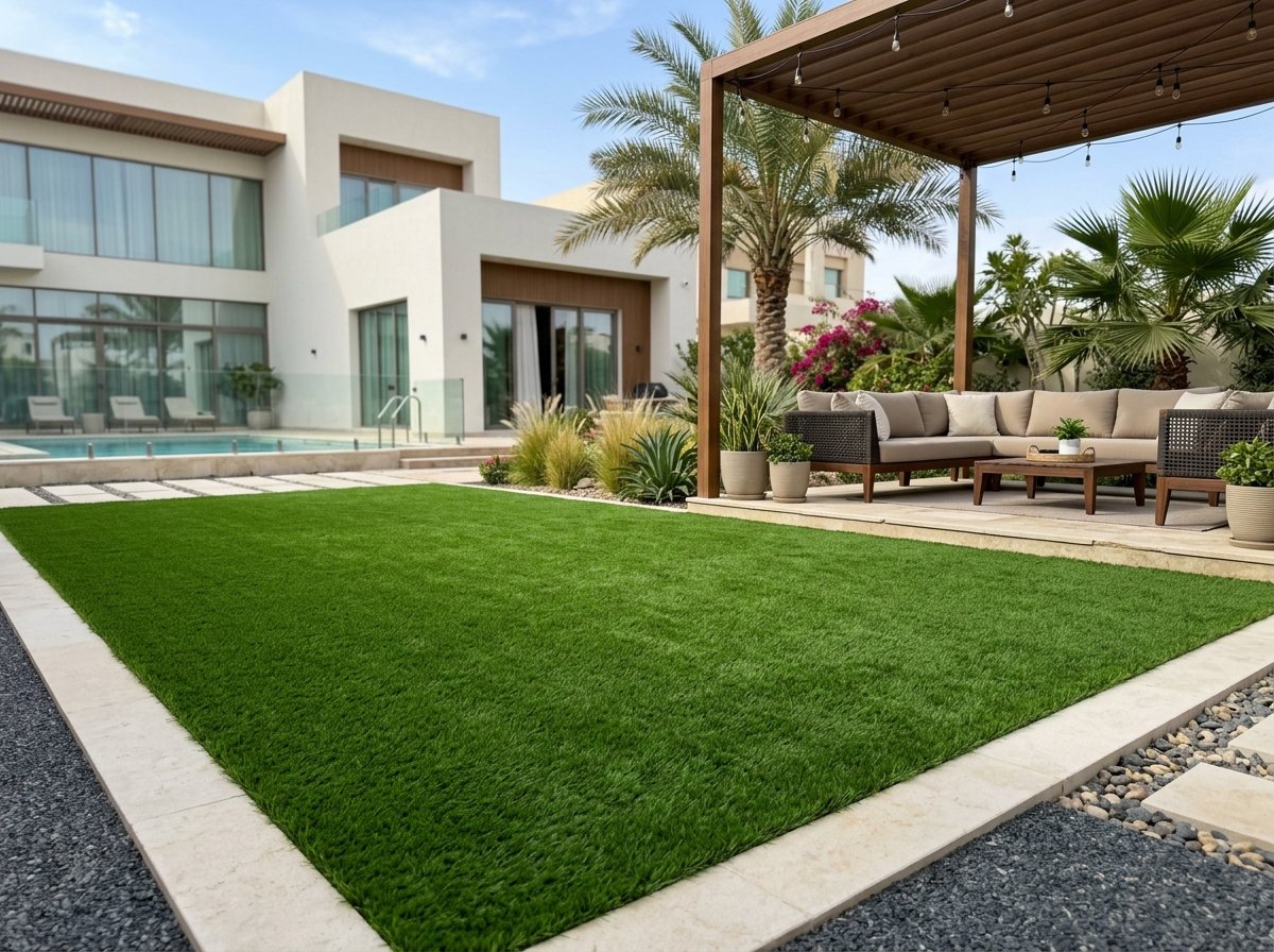 شلال مودرن في حوش الفيلا - مفتاح التنسيق لتنسيق الحدائق والعشب الصناعي بالسعودية